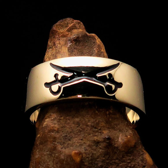 Excellent crafted Men's Cavalry Ring Black Crossed Sabers - Solid Brass - BikeRing4u