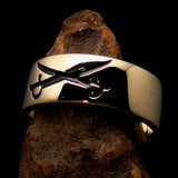 Excellent crafted Men's Cavalry Ring Black Crossed Sabers - Solid Brass - BikeRing4u