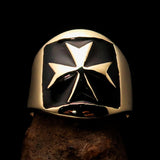 Excellent crafted Men's Black Maltese Cross Biker Ring - solid Brass - BikeRing4u