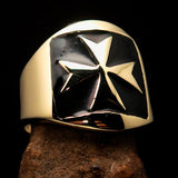 Excellent crafted Men's Black Maltese Cross Biker Ring - solid Brass - BikeRing4u