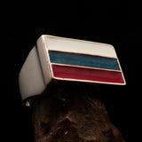 Excellent crafted rectangle shaped Men's Russian Flag Ring - Sterling Silver - BikeRing4u