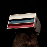 Excellent crafted rectangle shaped Men's Russian Flag Ring - Sterling Silver - BikeRing4u