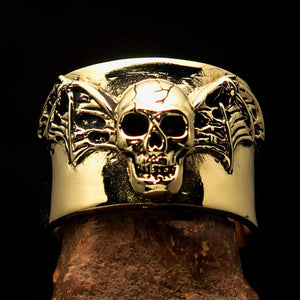 Excellent crafted winged Bat Skull Ring - antiqued Brass - BikeRing4u