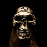 Excellent crafted Men's Communist Skull Ring black Hammer Sickle - solid Brass - BikeRing4u