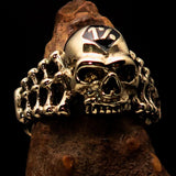 Excellent crafted Men's black 1% Outlaw Biker Skull and Bones Ring - solid Brass - BikeRing4u