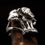 Sterling Silver Men's Ring ancient three headed Elephant - BikeRing4u