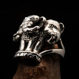 Sterling Silver Men's Ring ancient three headed Elephant - BikeRing4u