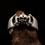 Excellent crafted Pony Tail Girly Skull Ring - antiqued Sterling Silver - BikeRing4u