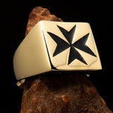 Nicely crafted Men's Knight Ring black Maltese Cross - Solid Brass - BikeRing4u
