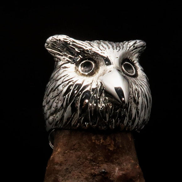 Excellent crafted Men's Biker Ring Owl Head Sterling Silver 925 - BikeRing4u