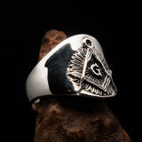 Men's ancient Square Compasses Masonic Ring Freemason G - Sterling Silver - BikeRing4u