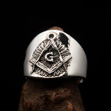 Men's ancient Square Compasses Masonic Ring Freemason G - Sterling Silver - BikeRing4u