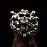 Excellent crafted Men's Medusa Head Skull Ring - antiqued Sterling Silver - BikeRing4u