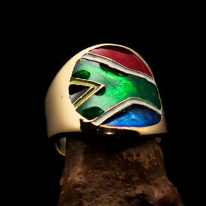 Perfectly crafted Men's National Flag Ring South Africa - solid Brass - BikeRing4u