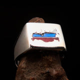 Excellent crafted Men's Russian Flag Ring Russia - Sterling Silver - BikeRing4u