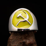 Excellent crafted Men's yellow Hammer and Sickle Crest Ring - Sterling Silver - BikeRing4u