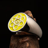 Perfectly crafted Men's Teacher Ring yellow Atom Symbol - Sterling Silver - BikeRing4u