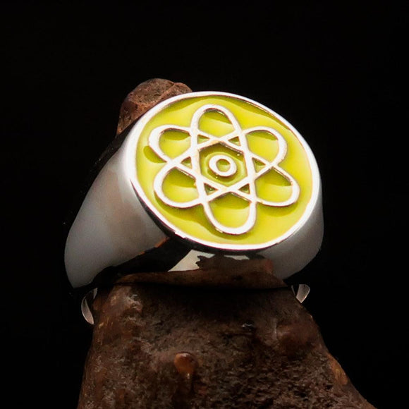 Perfectly crafted Men's Teacher Ring yellow Atom Symbol - Sterling Silver - BikeRing4u