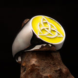 Nicely crafted Men's Triquetra Ring yellow Celtic Triskelion Knot - Sterling Silver - BikeRing4u