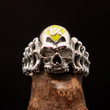 Excellent crafted Men's yellow 1% Outlaw Biker Skull and Bones Ring - Sterling Silver - BikeRing4u