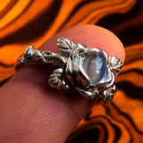 Sterling Silver Solitaire Rose Flower Ring with an oval shaped Moonstone - BikeRing4u