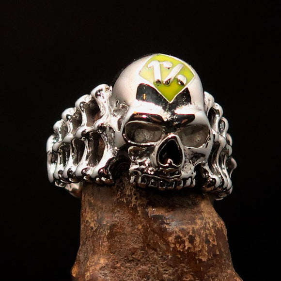 Excellent crafted Men's yellow 1% Outlaw Biker Skull and Bones Ring - Sterling Silver - BikeRing4u