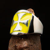 Excellent crafted Men's yellow Iron Cross Biker Ring - Sterling Silver - BikeRing4u