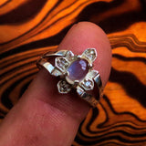 Sterling Silver Solitaire Cross Ring with an oval shaped Moonstone and 4 CZ - BikeRing4u