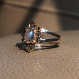Sterling Silver Solitaire Cross Ring with an oval shaped Moonstone and 4 CZ - BikeRing4u