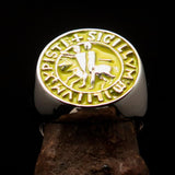 Excellent crafted Men's yellow Templar Knight Seal Ring - Sterling Silver - BikeRing4u