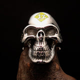 Mirror polished Men's Outlaw Biker Ring yellow 1% Skull - Sterling Silver - BikeRing4u