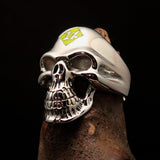 Mirror polished Men's Outlaw Biker Ring yellow 1% Skull - Sterling Silver - BikeRing4u