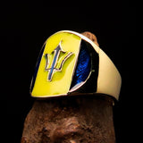 Perfectly crafted Men's National Flag Ring Barbados - solid Brass - BikeRing4u