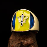 Perfectly crafted Men's National Flag Ring Barbados - solid Brass - BikeRing4u