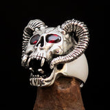 Excellent crafted Men's Biker Ring Devils Ram Skull red CZ Eyes Sterling Silver 925 - BikeRing4u