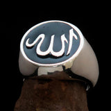 Excellent crafted Men's Muslim Ring Green Allah Symbol - Sterling Silver - BikeRing4u