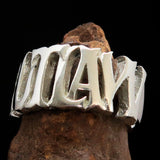 Excellent crafted Men's One Word Outlaw Biker Ring - Sterling Silver - BikeRing4u