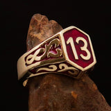 Excellent crafted Men's Biker Ring red Number 13 - Solid Brass - BikeRing4u