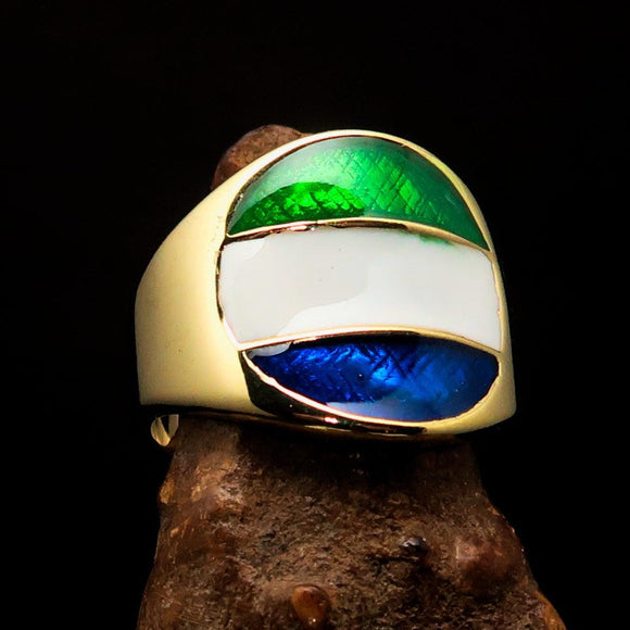 Perfectly crafted Men's National Flag Ring Sierra Leone - solid Brass - BikeRing4u