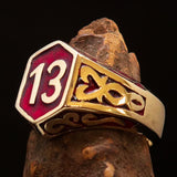 Excellent crafted Men's Biker Ring red Number 13 - Solid Brass - BikeRing4u
