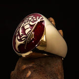 Excellent crafted Men's Aquarius Ring Red Zodiac - Solid Brass - BikeRing4u