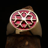 Excellent crafted Men's Winter Ring Red Snowflake - solid Brass - BikeRing4u