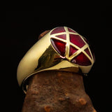 Perfectly domed Men's Solid Line Pentagram Ring Red - Brass - BikeRing4u