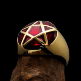 Perfectly domed Men's Solid Line Pentagram Ring Red - Brass - BikeRing4u