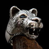 Excellent crafted Men's Animal Ring Lioness blue Sapphire Eyes Sterling Silver 925 - BikeRing4u