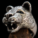 Excellent crafted Men's Animal Ring Lioness blue Sapphire Eyes Sterling Silver 925 - BikeRing4u
