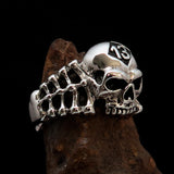 Antiqued Men's Number 13 Skull and Bones Ring - Sterling Silver - BikeRing4u