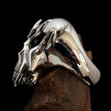 Excellent crafted Men's Biker Ring Vampire Skull blue Sapphire Eyes Sterling Silver 925 - BikeRing4u