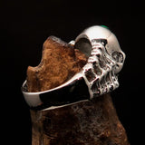 Excellent crafted Men's green 1% Outlaw Biker Skull and Bones Ring - Sterling Silver - BikeRing4u