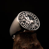 Excellent crafted Men's black Templar Knight Seal Ring - Sterling Silver - BikeRing4u